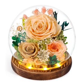 FIACO eternal rose in a glass dome, yellow bloom, long-lasting keepsake