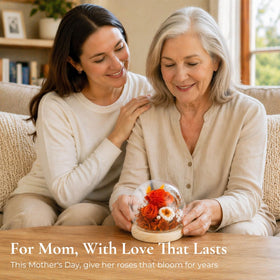 FIACO eternal rose in glass dome with LED light, enhances home ambiance.