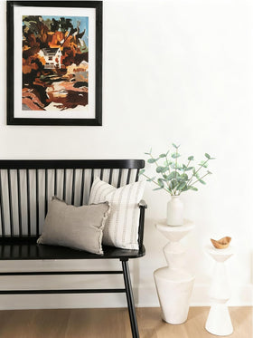 FIACO eucalyptus accent blending with wood and candles in decor.