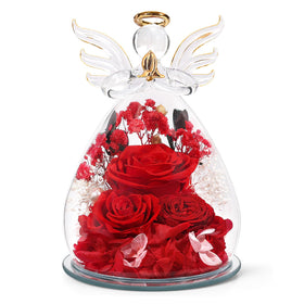 FIACO Forever Rose in glass angel dome showing enduring beauty for special moments.