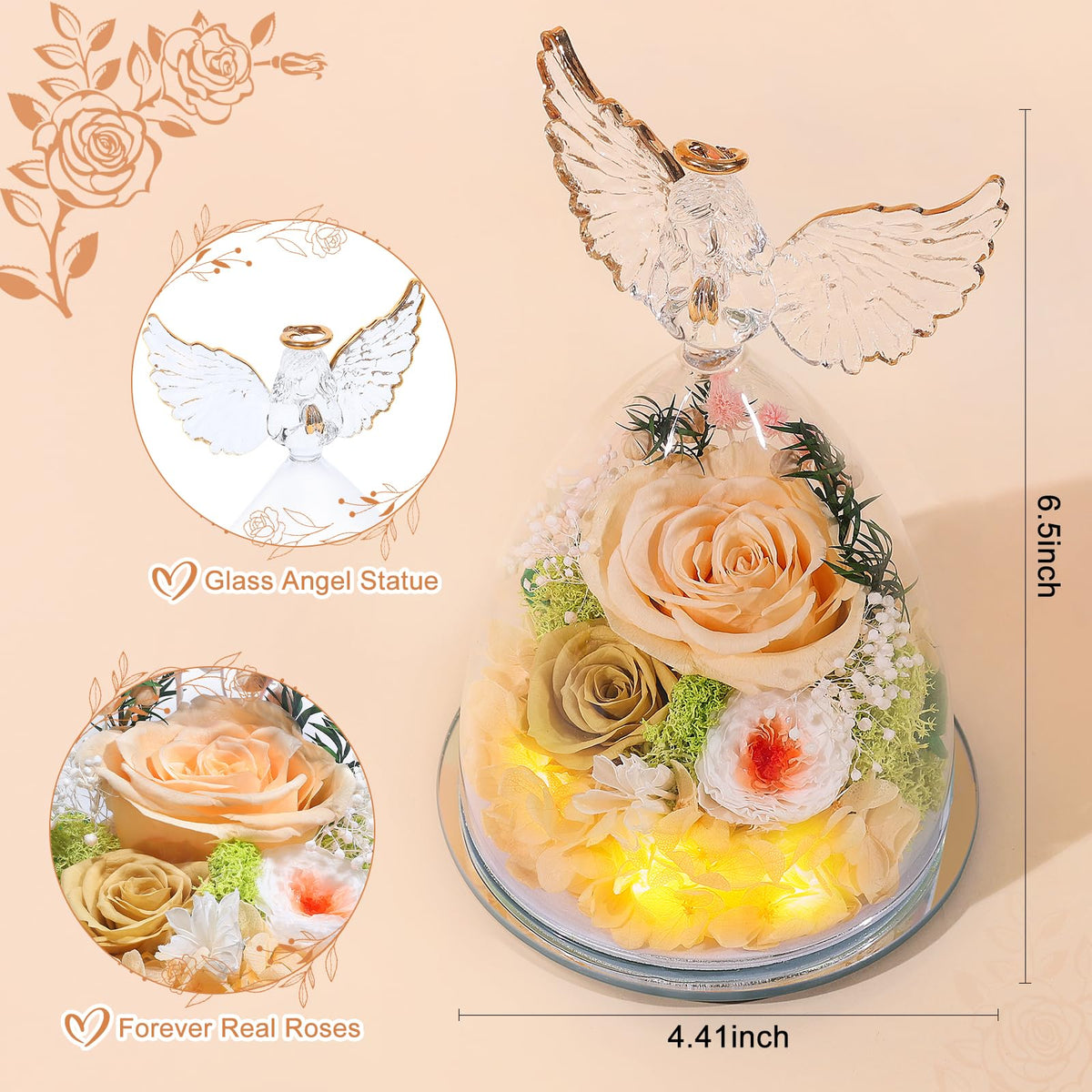 FIACO glass angel figurine with rose adds timeless decor and sentiment.