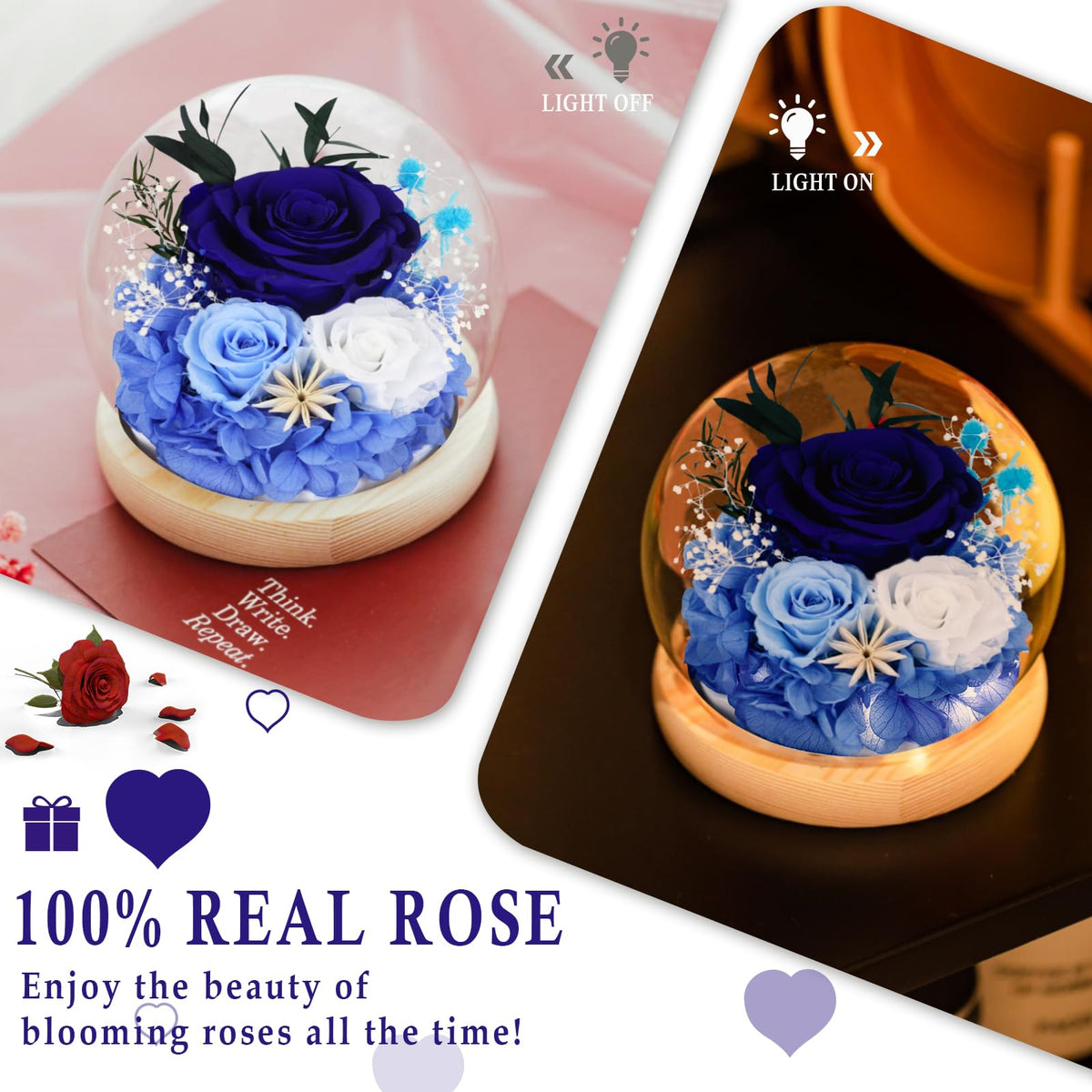 FIACO glass dome with soft warm LED lighting enhances decor.