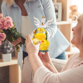 FIACO handcrafted angel keepsake with gold wings and hand-dyed rose