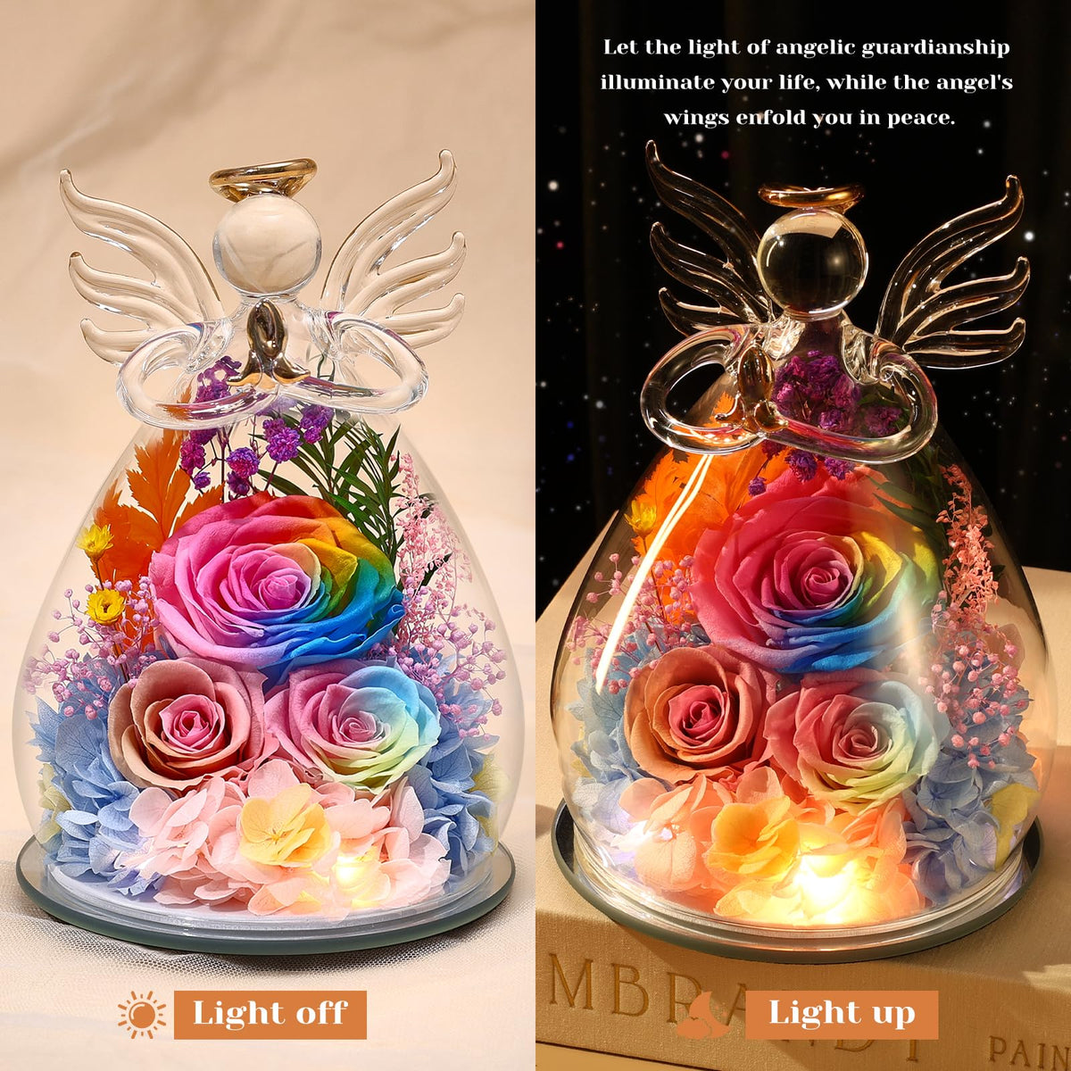 FIACO handcrafted angel keepsake with gold wings adds warm decor.