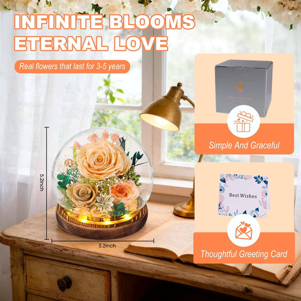 FIACO home decor preserved rose dome for elegant room accents