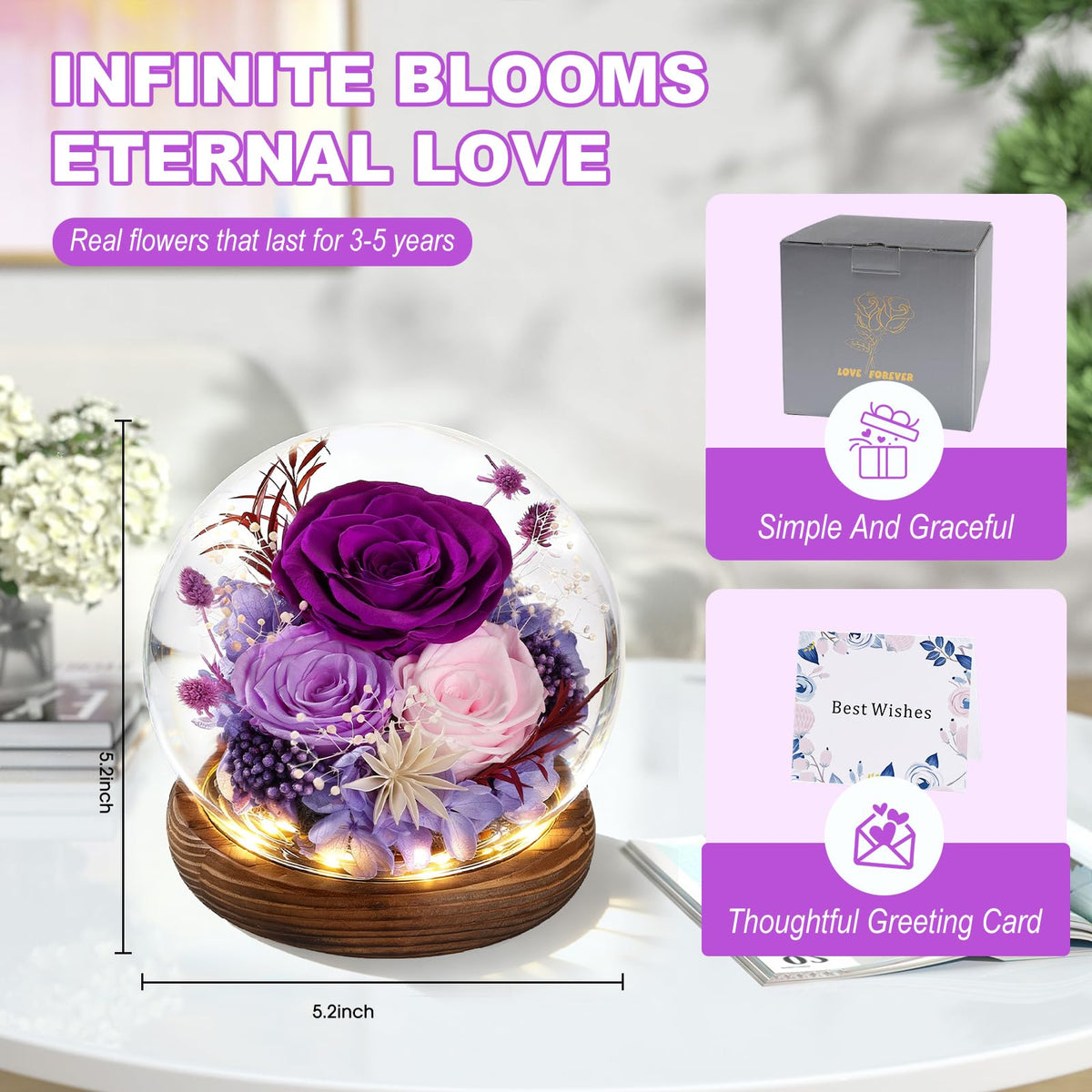 FIACO Mother's Day preserved rose under glass dome for timeless appreciation.