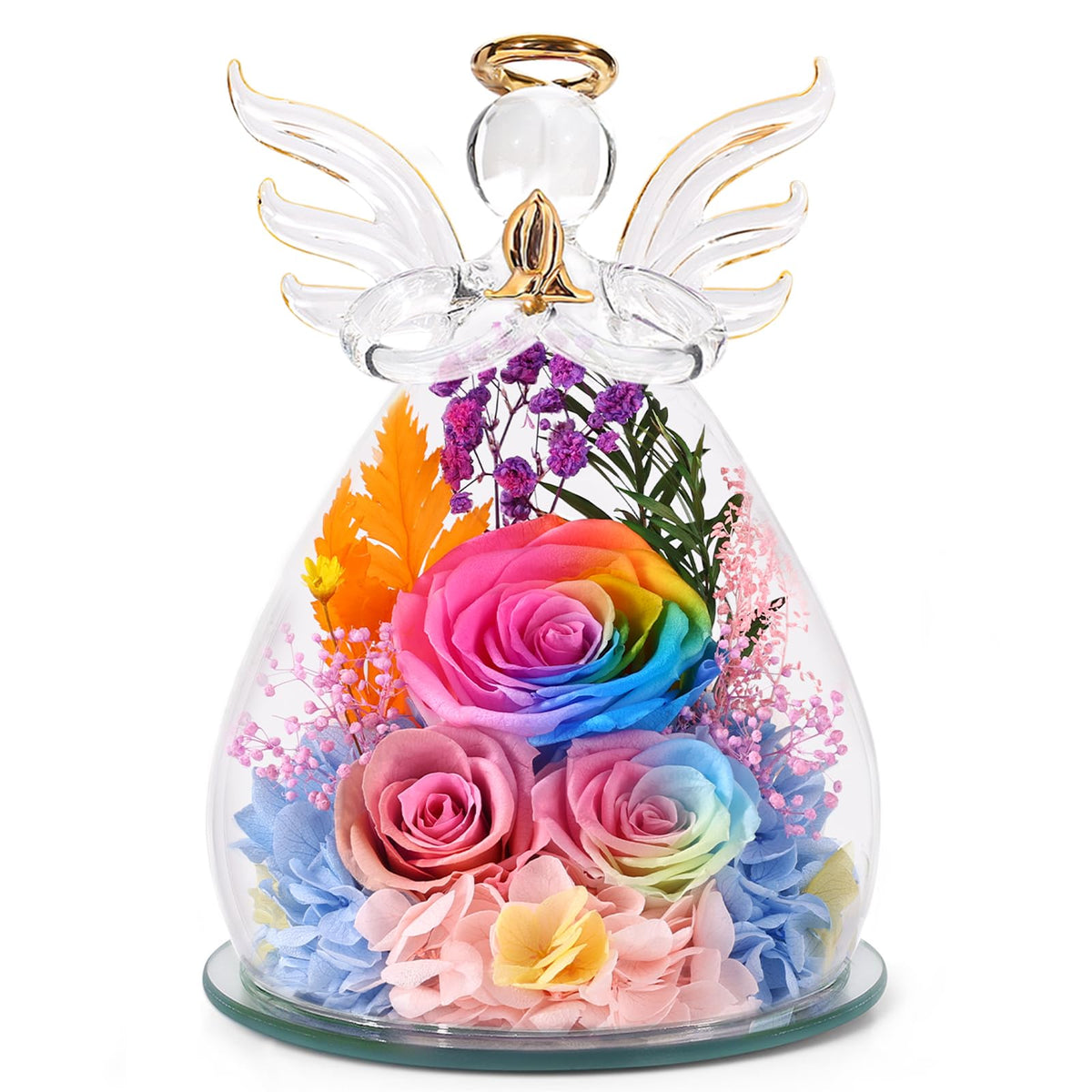 FIACO preserved rose angel gift in glass dome; timeless beauty for mom.