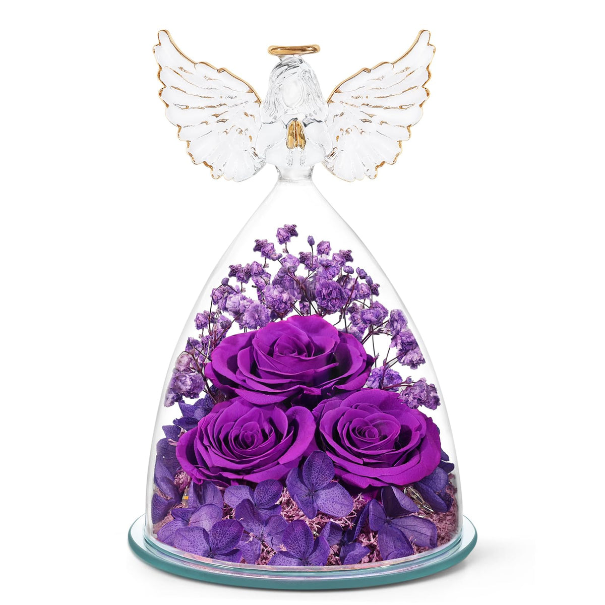 FIACO preserved rose angel gift in glass dome with eternal beauty