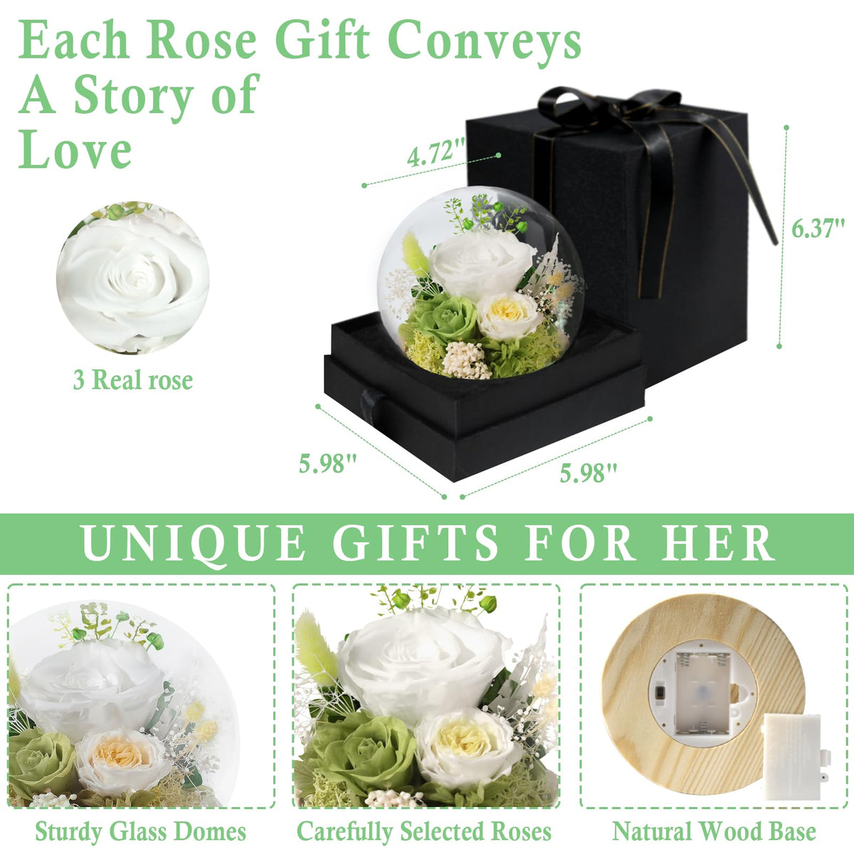 FIACO preserved rose in glass dome on a tabletop centerpiece