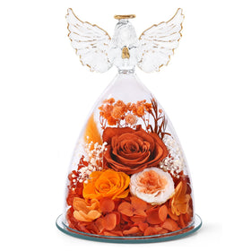FIACO preserved rose under glass dome with angel figurine for a timeless gift