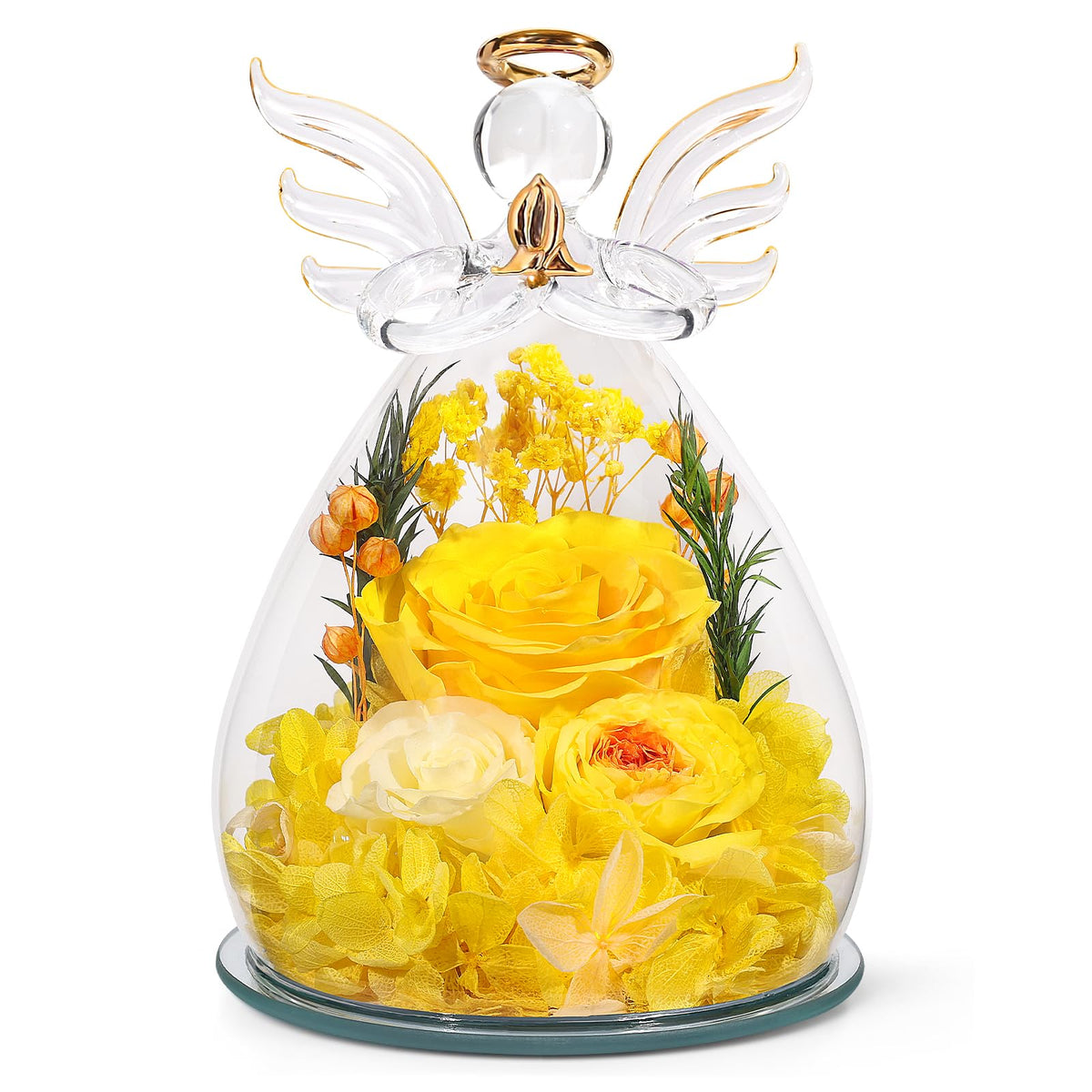 FIACO preserved rose in glass angel wings, an everlasting decor bloom for home