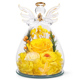 FIACO preserved rose in glass angel wings, an everlasting decor bloom for home