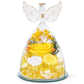 FIACO preserved rose under glass dome with angel figurine as a timeless keepsake