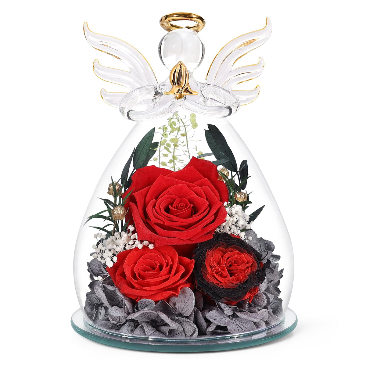 FIACO preserved rose in glass angel figurine, a timeless gift for all moments