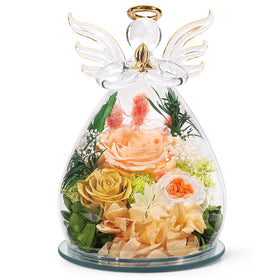 FIACO preserved rose in glass angel figurine with warm glow for mom.