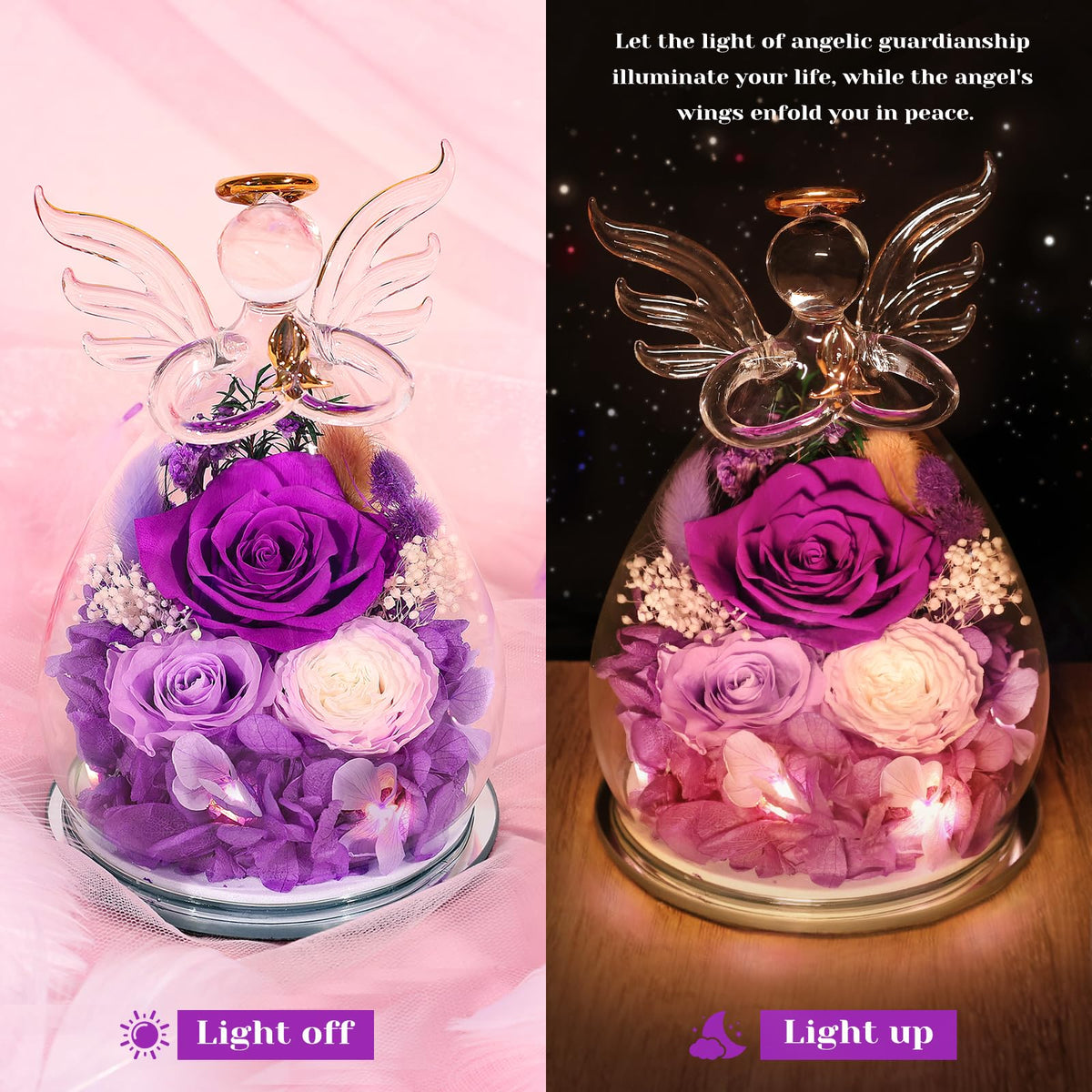 FIACO preserved rose in glass dome preserves color for years without care.