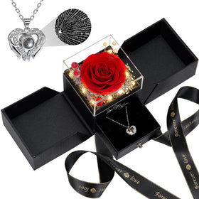 FIACO preserved rose necklace in an LED case, ideal for a romantic gift.
