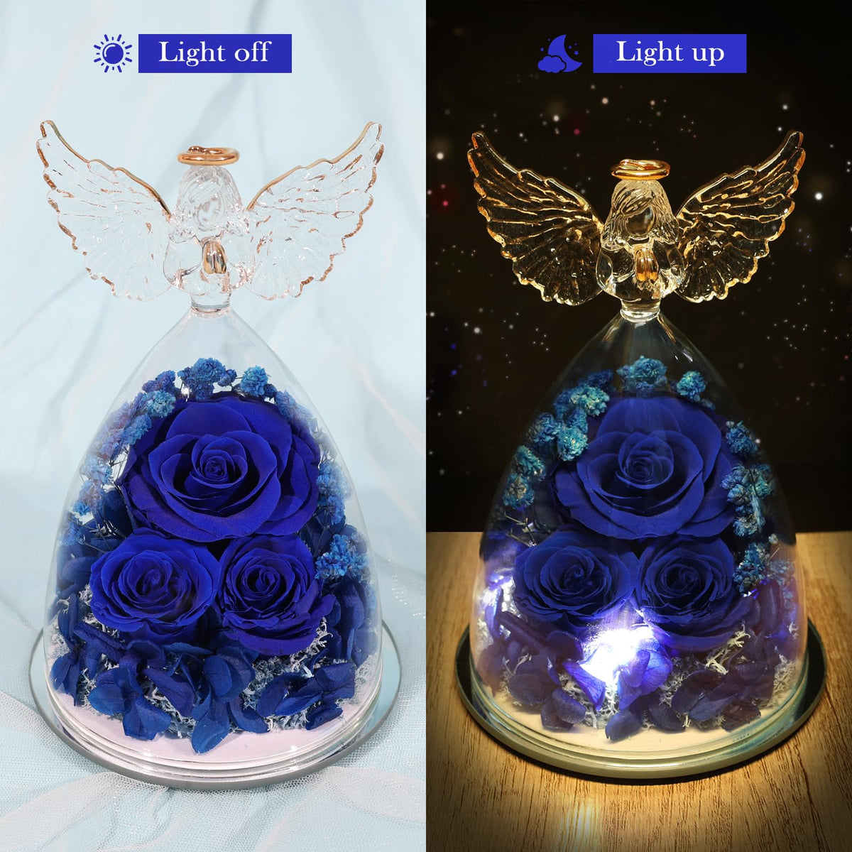 Fiaco rose angel wings with gold accents, festive mom gift