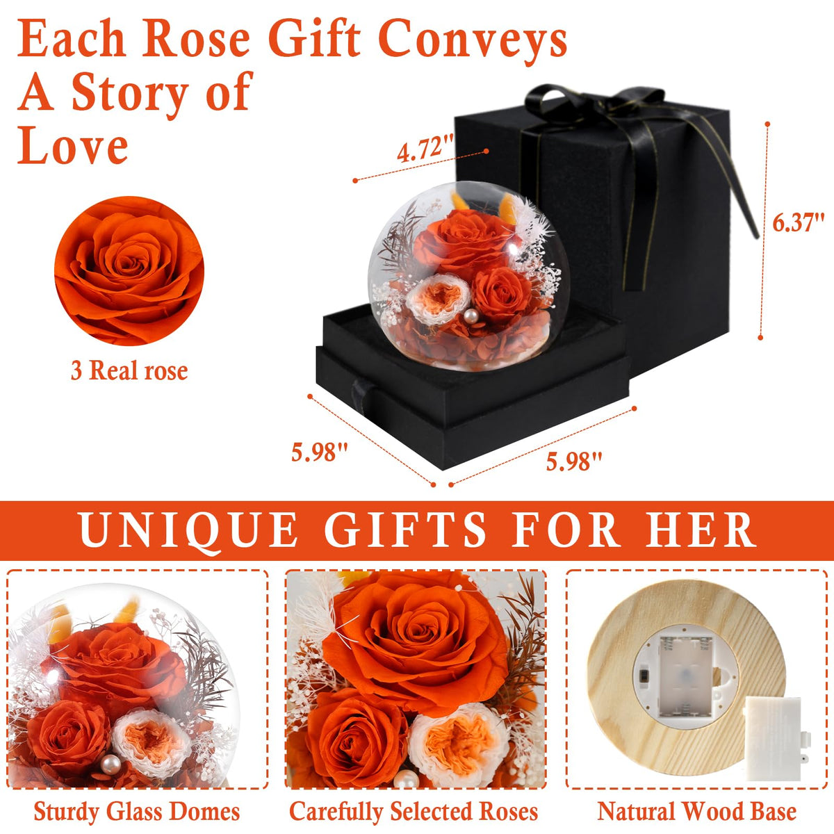 FIACO rose on wooden base display blends natural warmth with elegance.