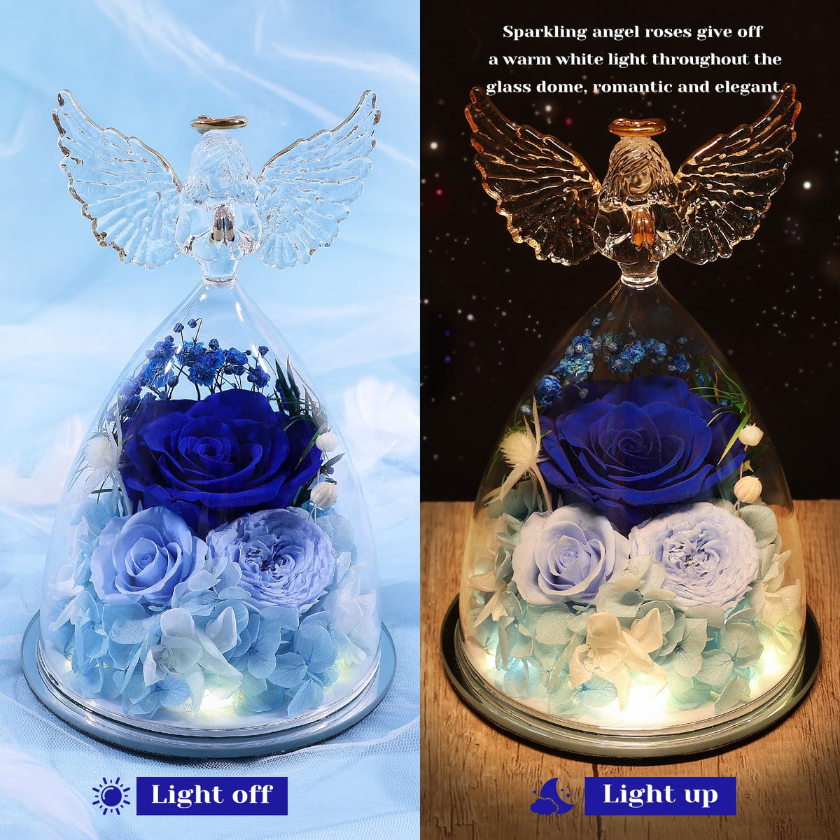 FIACO preserved rose under glass dome on display with soft illumination