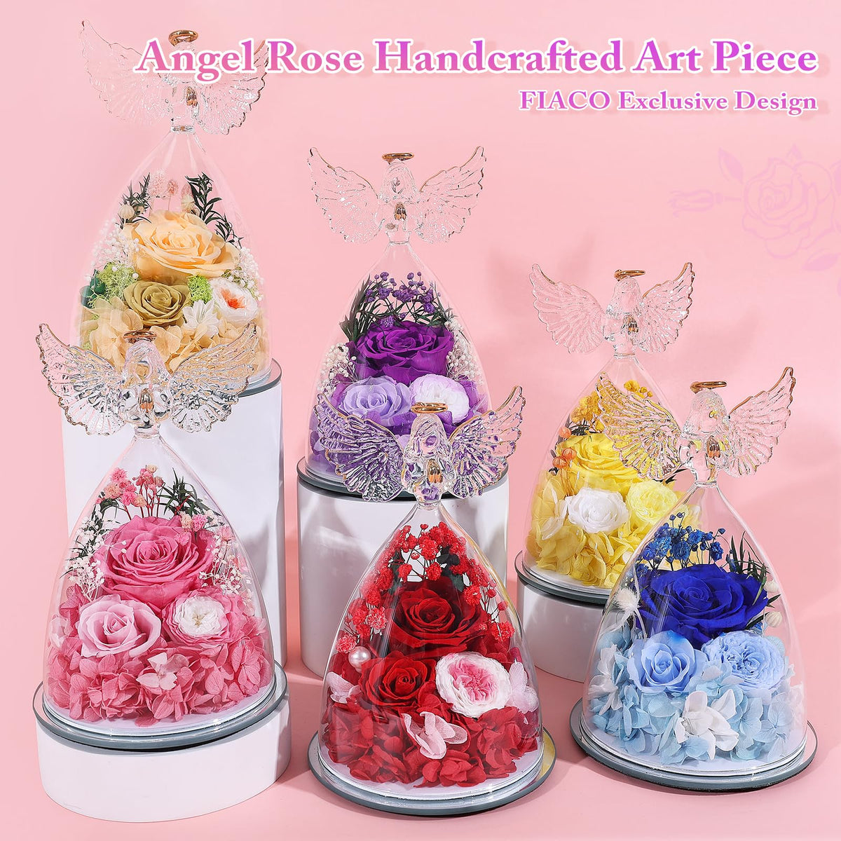 FIACO soft pink preserved rose in an elegant display
