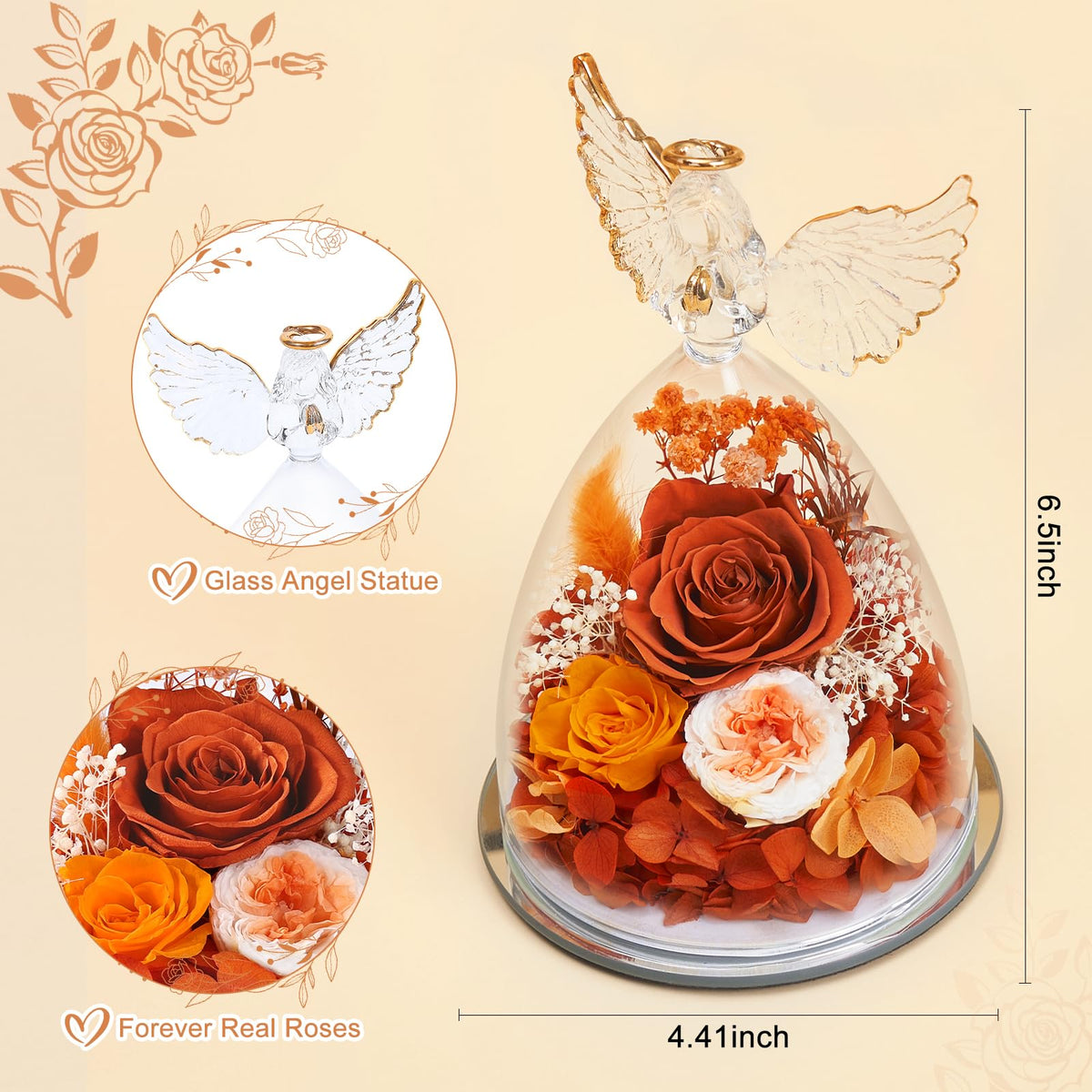FIACO three preserved roses with warm lights in a premium gift box