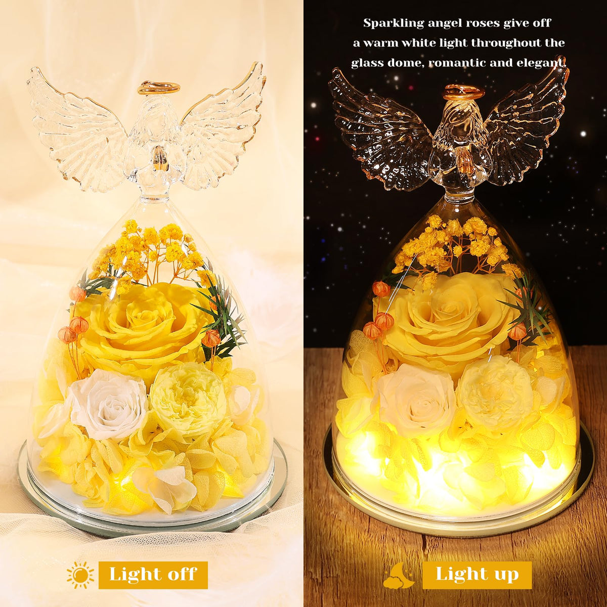 FIACO three preserved roses bouquet shown in dome