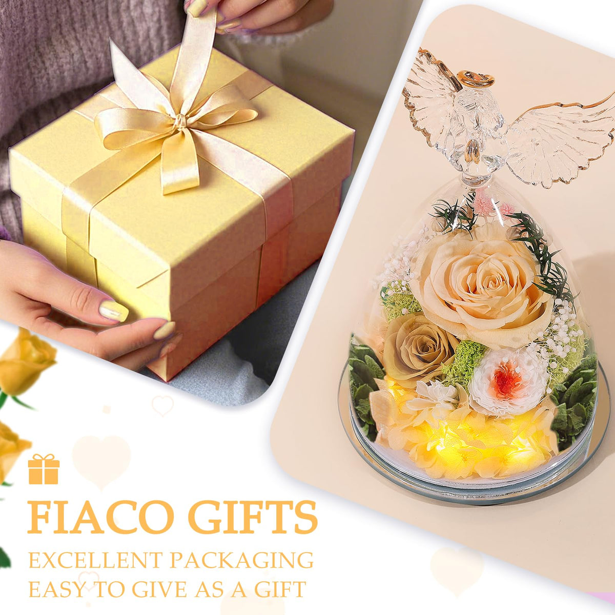 FIACO warm string lights highlight the roses, enhancing home decor.