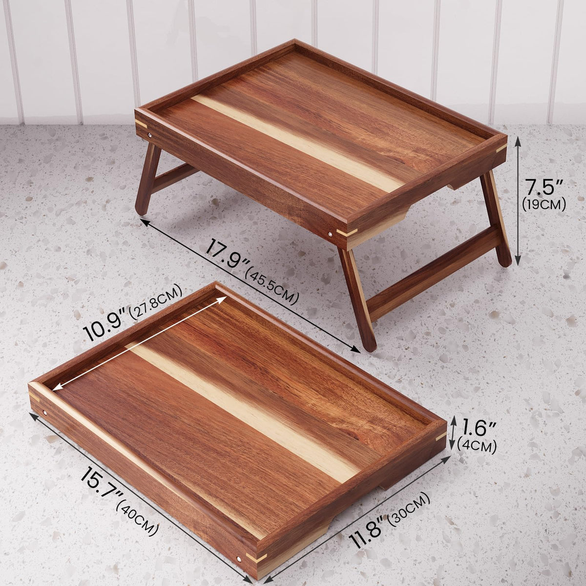 Fibogollo acacia bed tray folded for easy storage