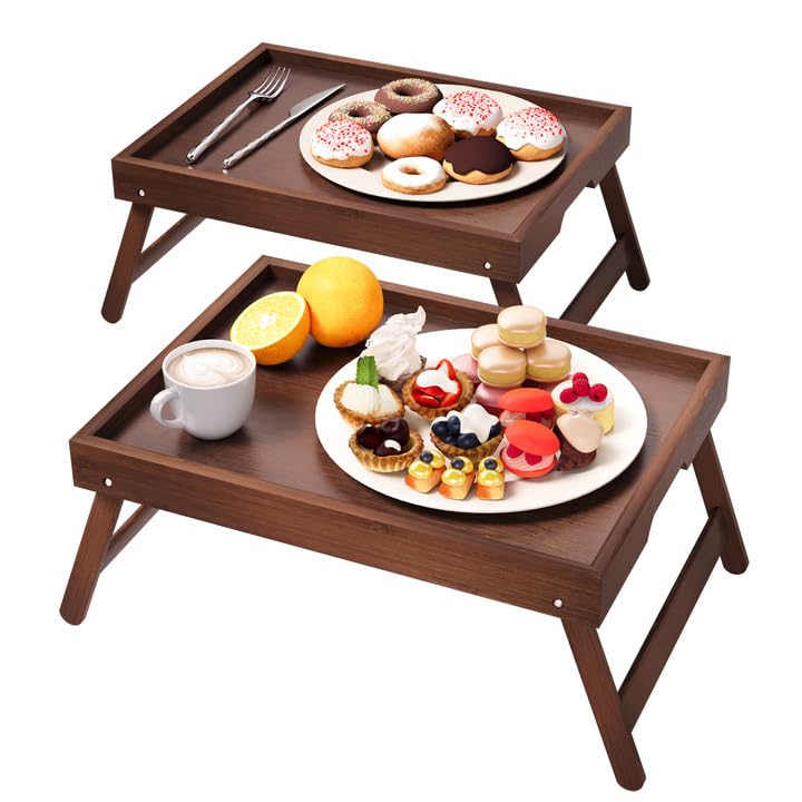 Fibogollo bamboo bed tray with folding legs for stable breakfast in bed.