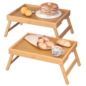 Fibogollo bamboo bed tray with folding legs for stable breakfast in bed.