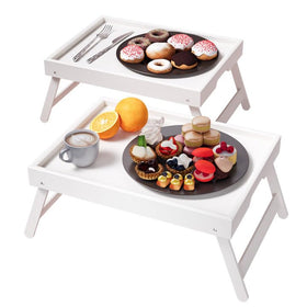 Fibogollo bamboo bed tray with folding legs for versatile in-bed meals.