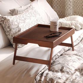 Fibogollo bamboo tray surface 15.75x11.81 inches for meals or laptop use.