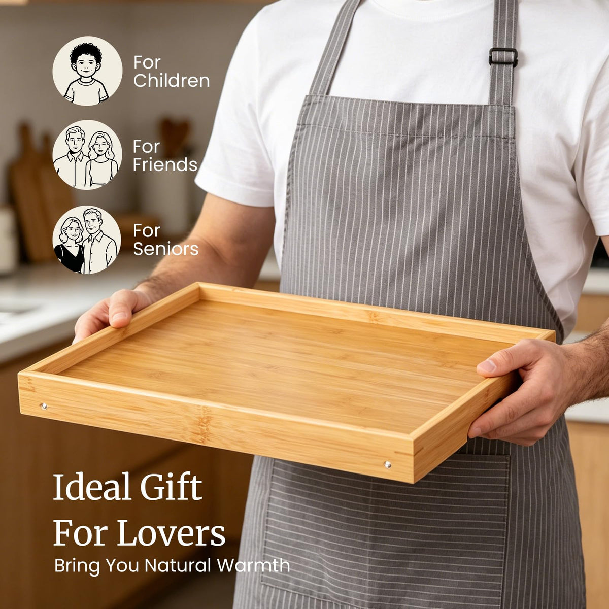 Fibogollo bamboo tray folds flat for compact storage.