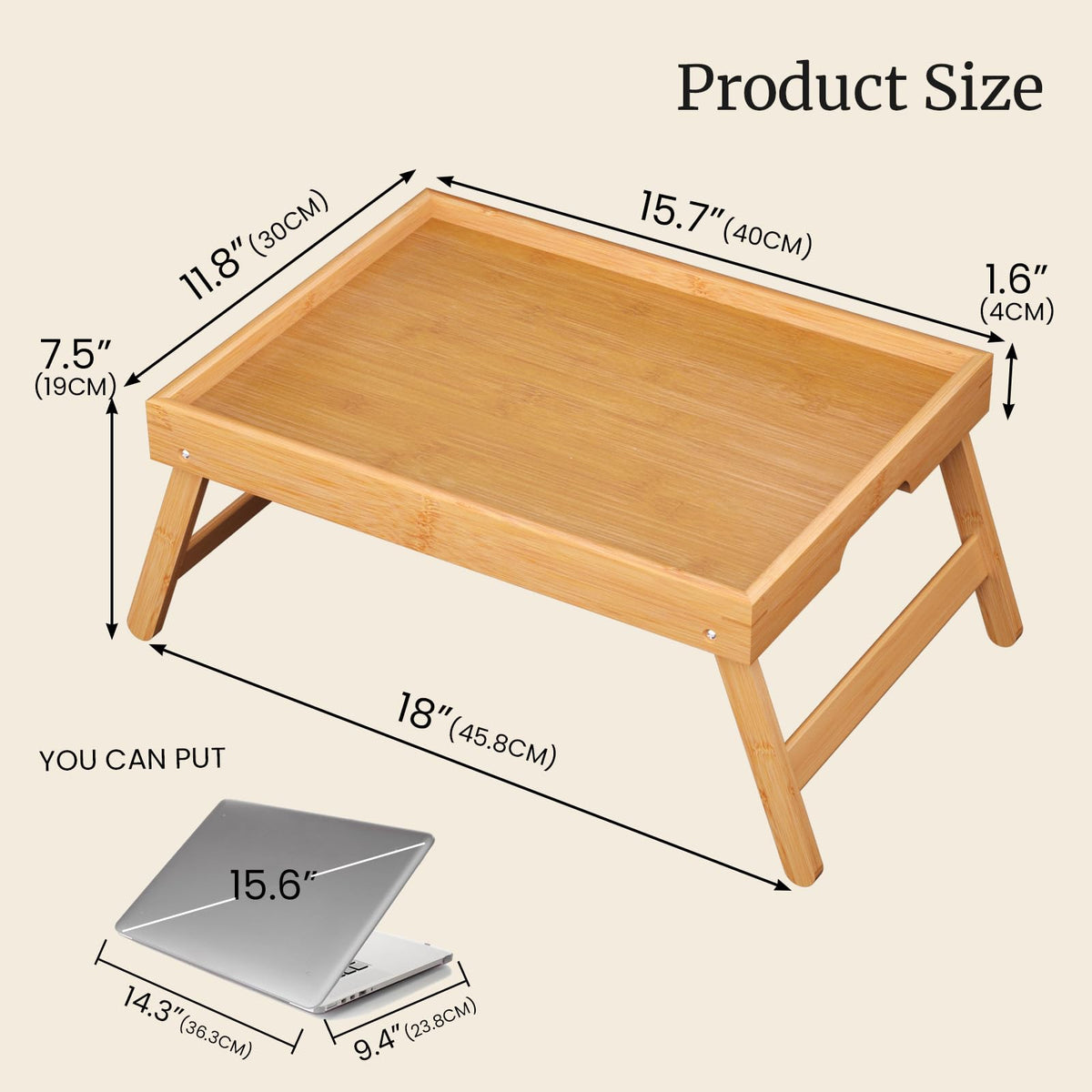 Fibogollo bamboo tray supports laptop use on the go.
