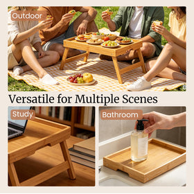 Fibogollo bamboo tray cleans easily with a damp cloth.