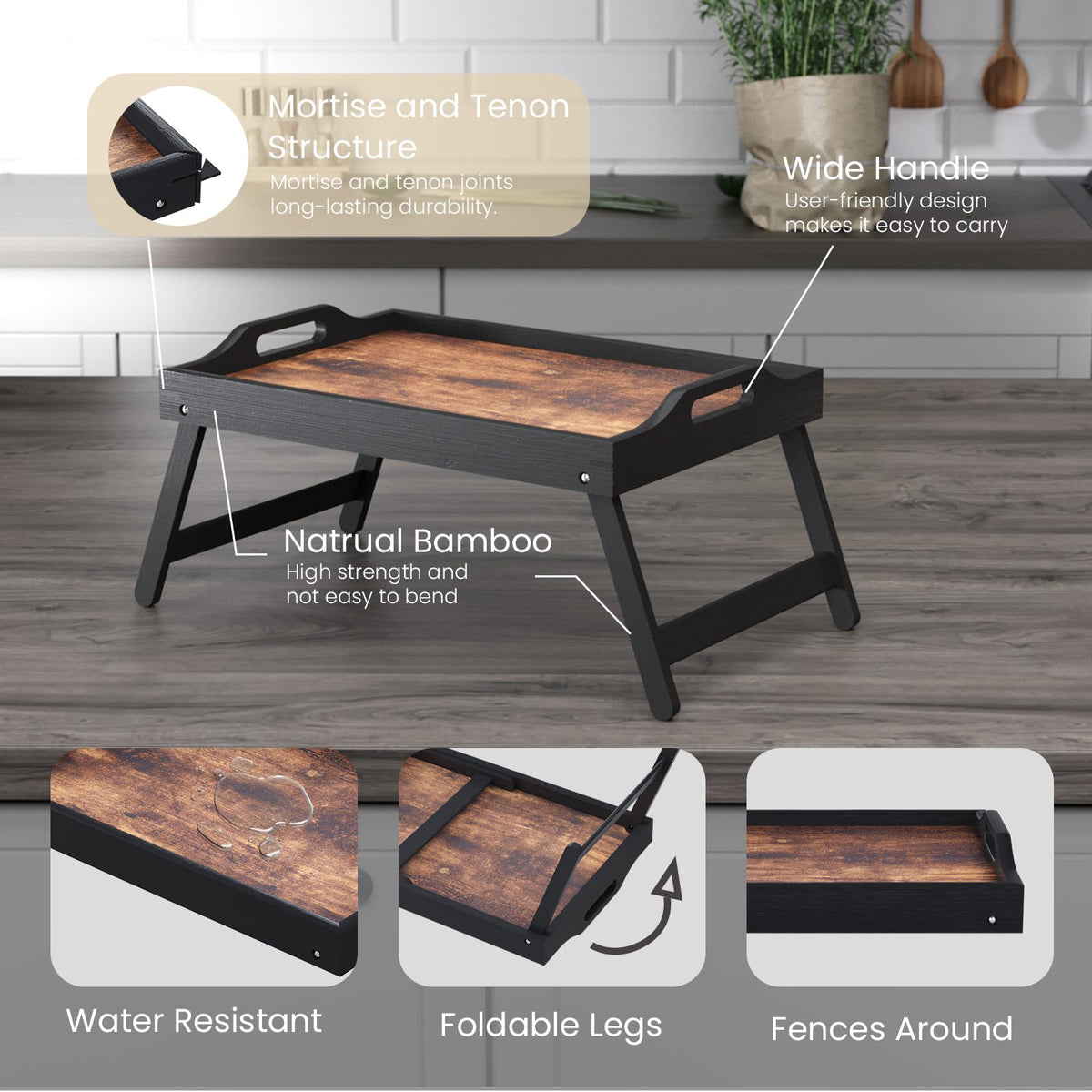 Fibogollo bed tray with guardrail prevents spills