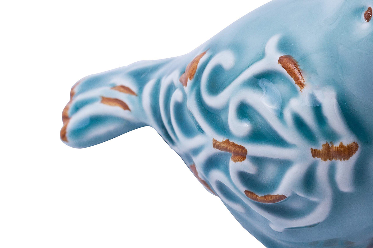 FICITI bird figurine set of 3, glossy closeup highlighting glazed ceramic details.