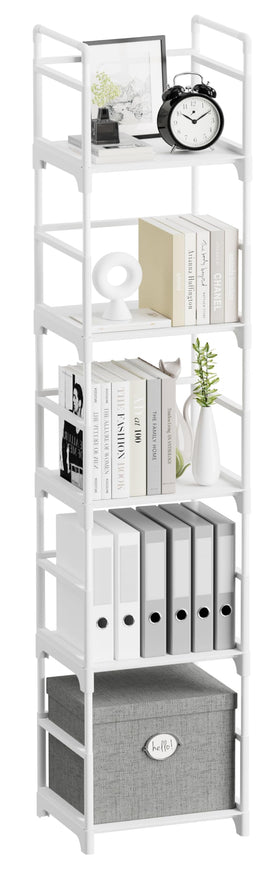 FIDUCIAL HOME 5-tier narrow bookshelf white, full front view for space-saving rooms