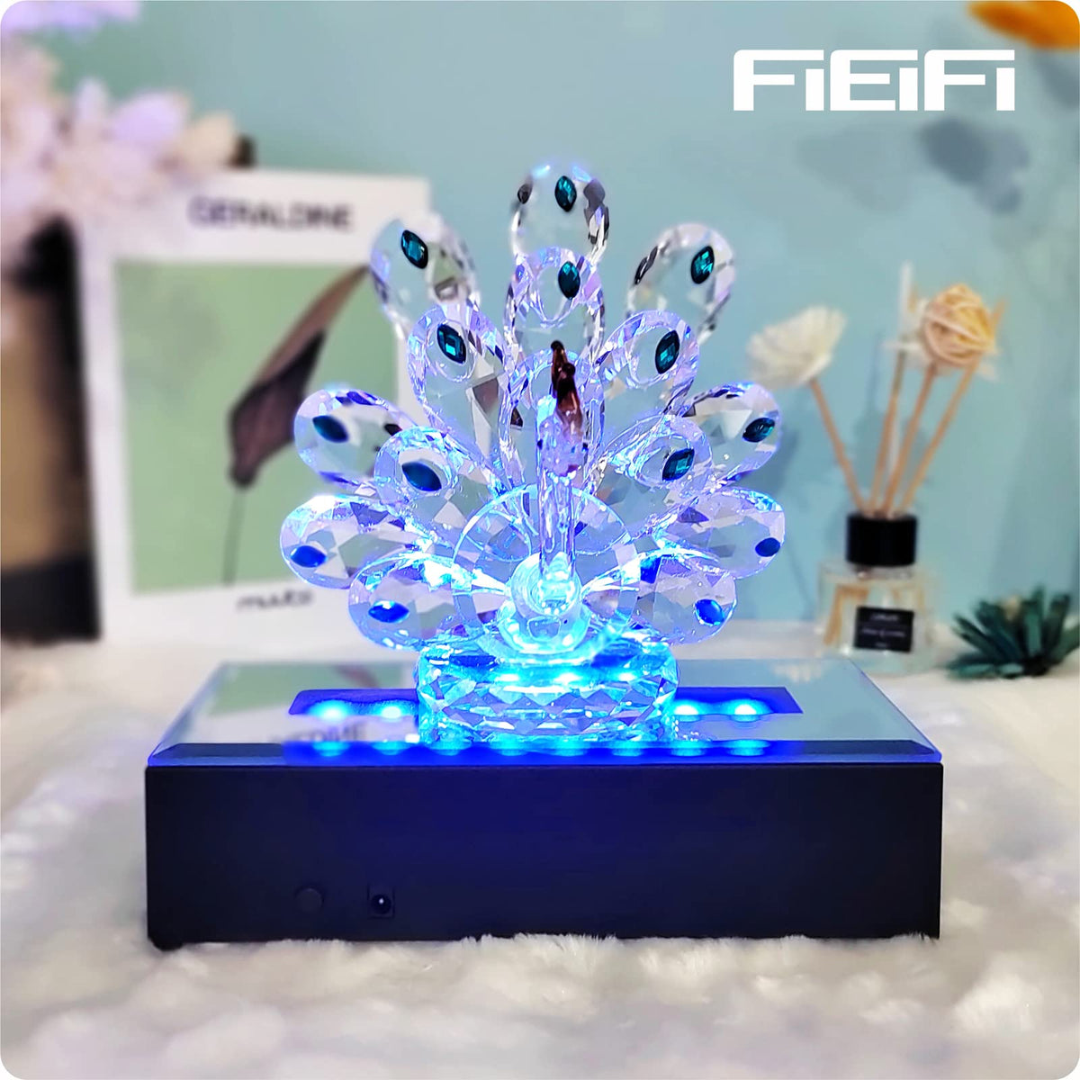 FIEIFI color-changing lights showcase jewelry and vases beautifully.