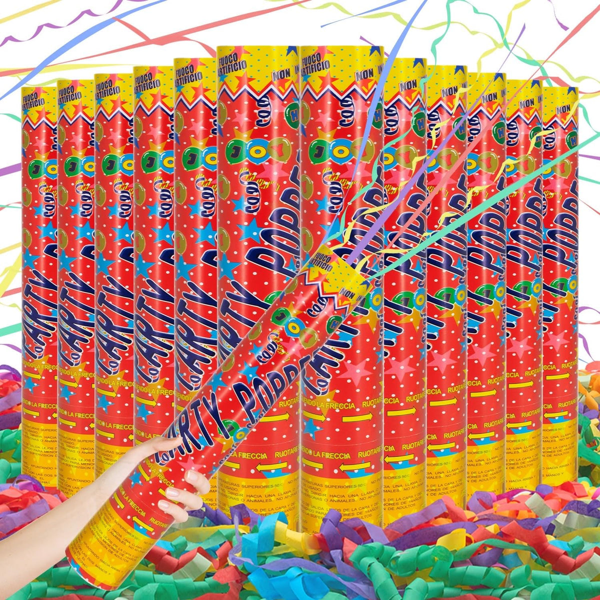 FIEKEICC confetti cannon 12in multicolor burst, ideal for weddings and celebrations.