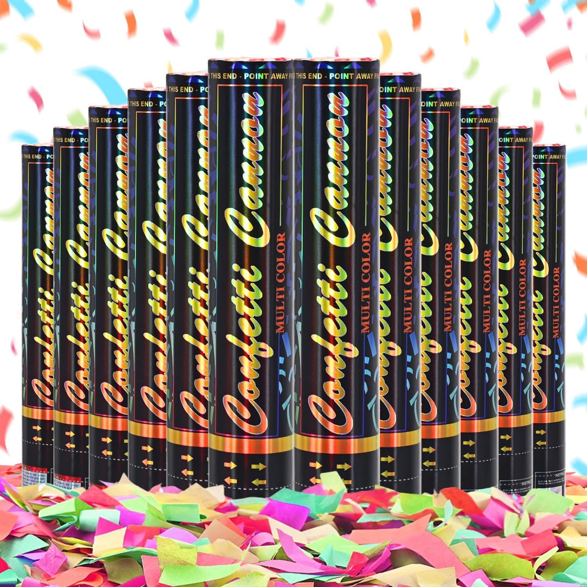 FIEKEICC confetti cannon multicolor 12-pack ready for vibrant wedding bursts.