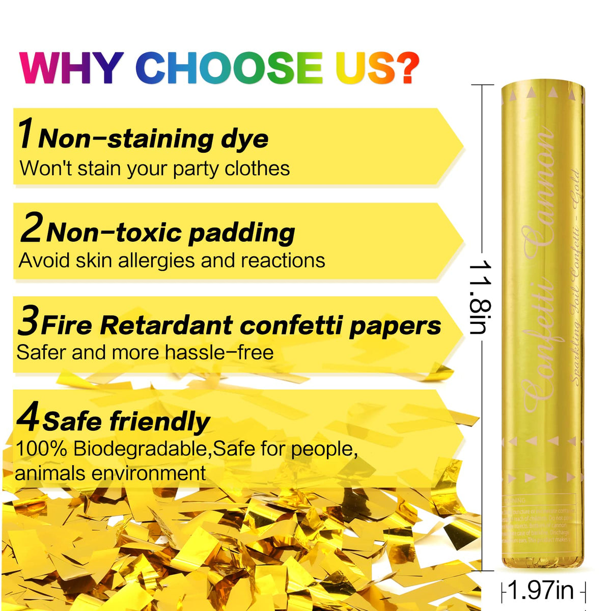 FIEKEICC Gold confetti launch reaching 10 to 15 feet high for drama.