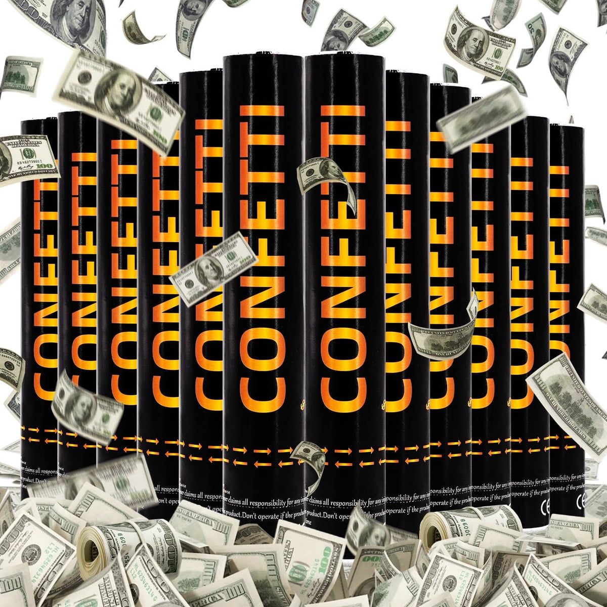 FIEKEICC money confetti cannon 12pack delivers a dramatic cash-themed burst for celebrations.