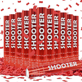 FIEKEICC red confetti cannon 12-pack package ready for party setup.