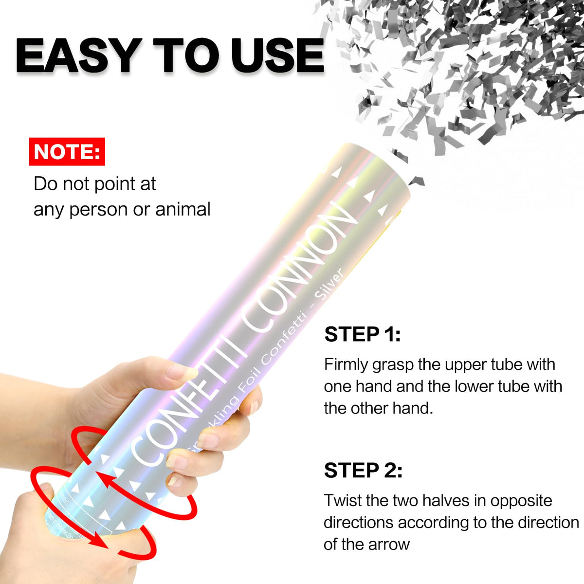Wedding scene with FIEKEICC silver confetti popper adding elegant sparkle.