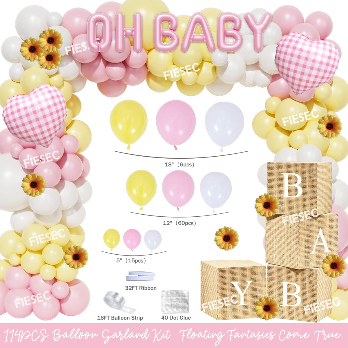 Fiesec Baby Q pink heart foil balloons provide sweet focal accents for photos.