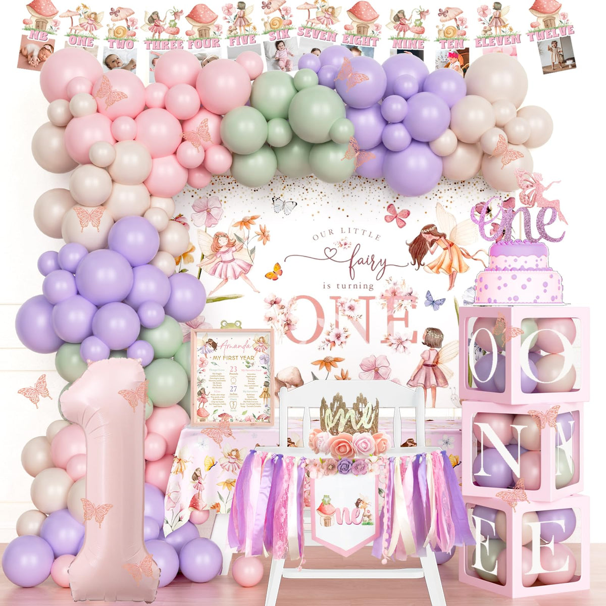 Fiesec fairy banner decor for a charming first birthday photo backdrop