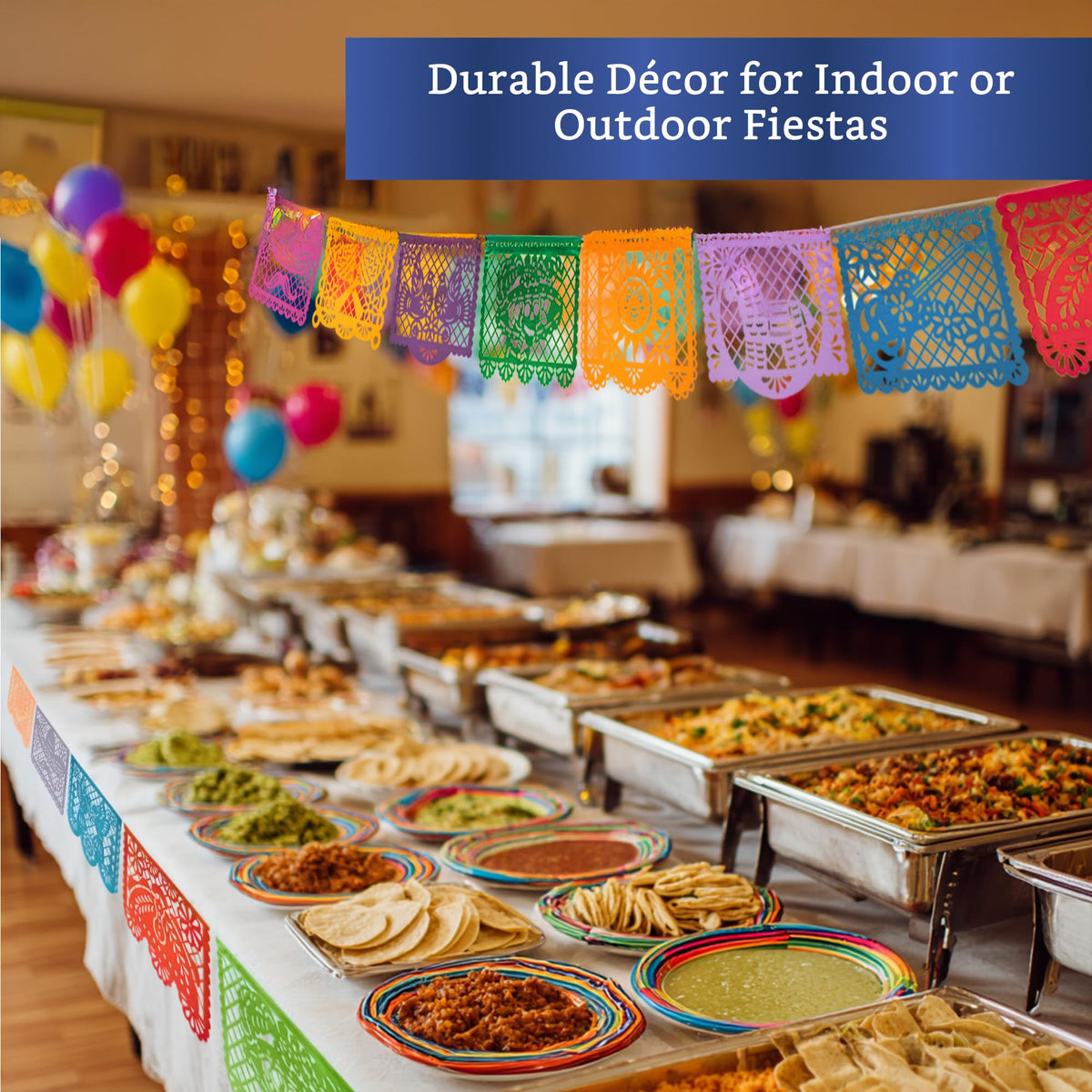 Fiesta Wraps 18.4 ft banner length—long garland for large celebrations