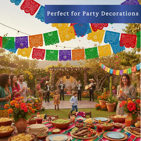 Fiesta Wraps outdoor banner display emphasizes colorful, wind-friendly fiesta decorations.